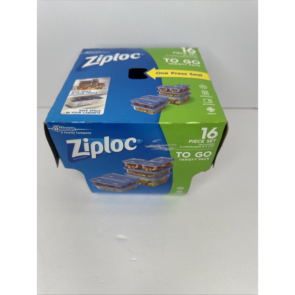 Ziploc‎ To Go Variety Pack 8 Containers & 8 Lids 16 Piece Set Blue NEW